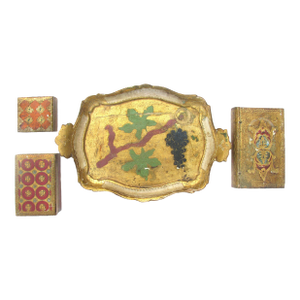 Italian Florentine Gilt Boxes & Tray, Set of 4