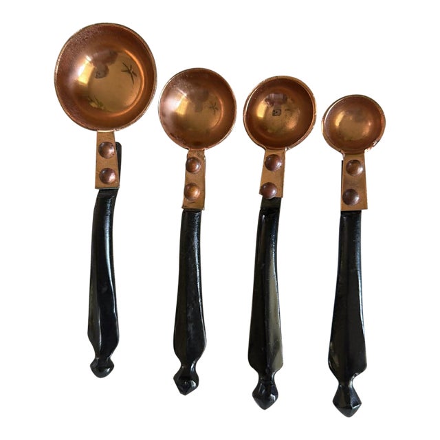 Rustic Cabin Core Copper Measuring Spoons W/ Hand Forged Handles Lodge Farmhouse Styles For Sale