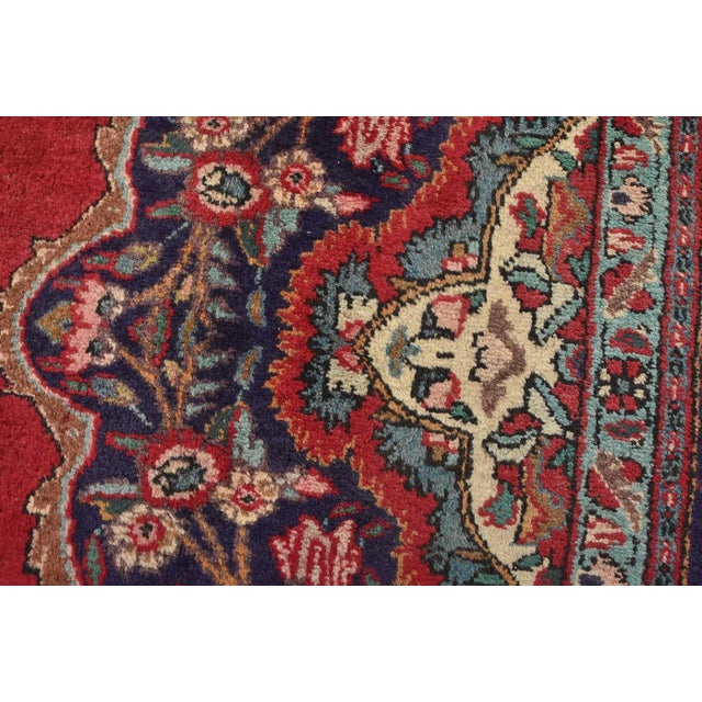 Red Tabriz Rug 6’10” X 10’2” Red Wool Traditional Semi-Antique Hand-Knotted Carpet For Sale - Image 8 of 15