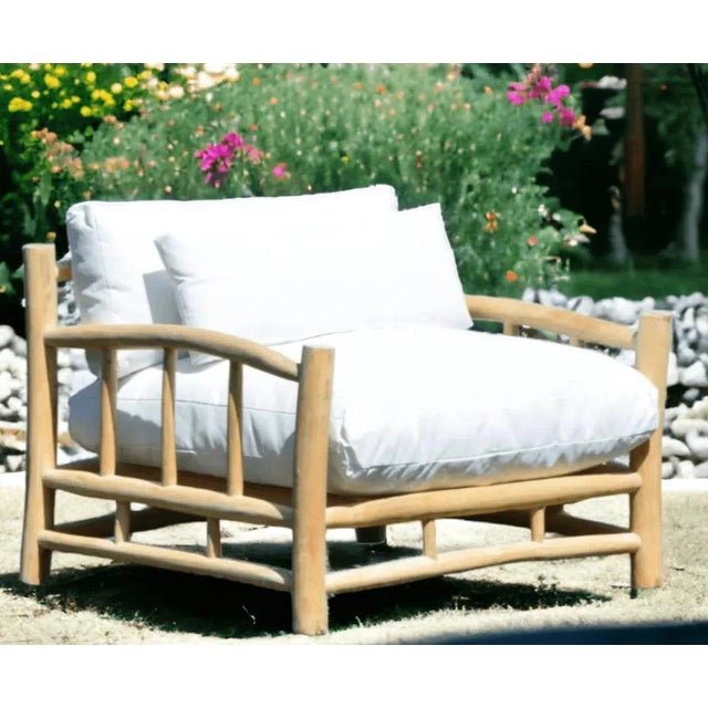 Transitional Bali Patio Teak Olefin Cushion Outdoor Lounge Chair by Artesia For Sale - Image 3 of 8