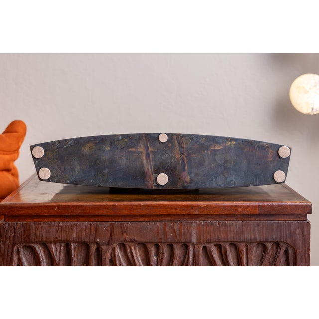 Metal Vintage Jeffrey Brown 2003 Signed Patinated Bronze Sculptural Vessel For Sale - Image 7 of 10