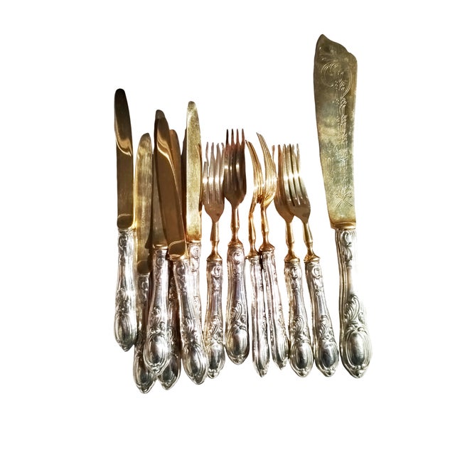 Silver Dessert Cutlery Set, 1950s, Set of 13 For Sale - Image 10 of 12