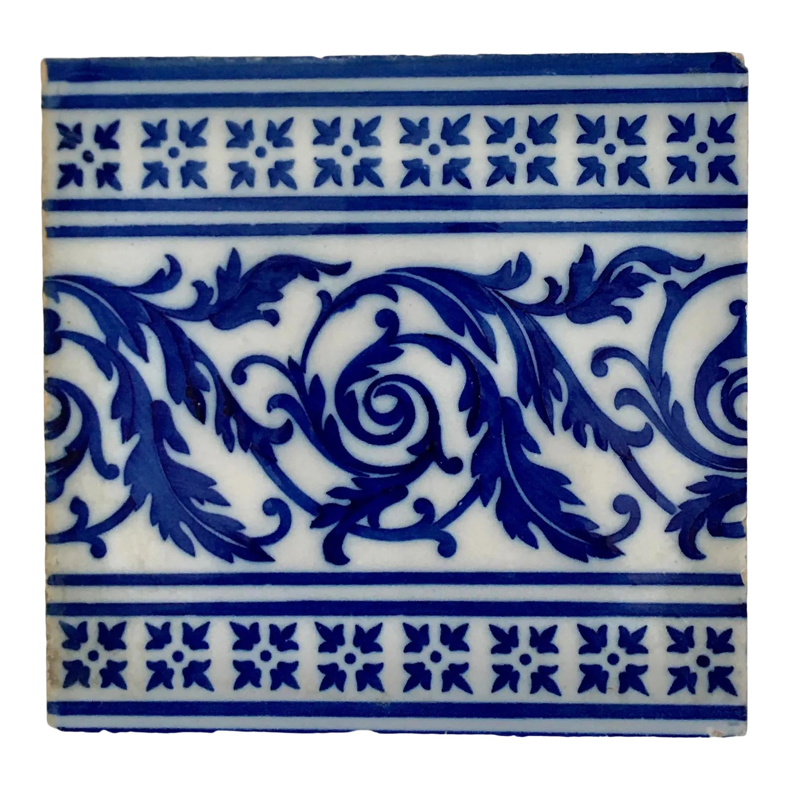 Antique Blue and White Spanish Tile | Chairish