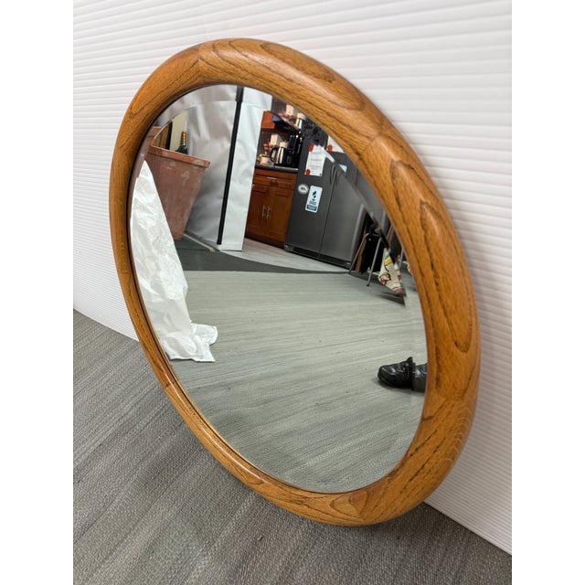 Contemporary Vintage Round Oak Framed Wall Mirror For Sale - Image 3 of 12