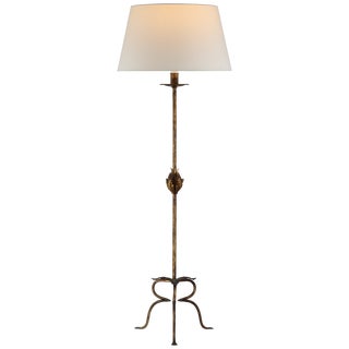 Julie Neill for Visual Comfort Signature Octavia Large Floor Lamp in Antique Gild with Linen Shade For Sale