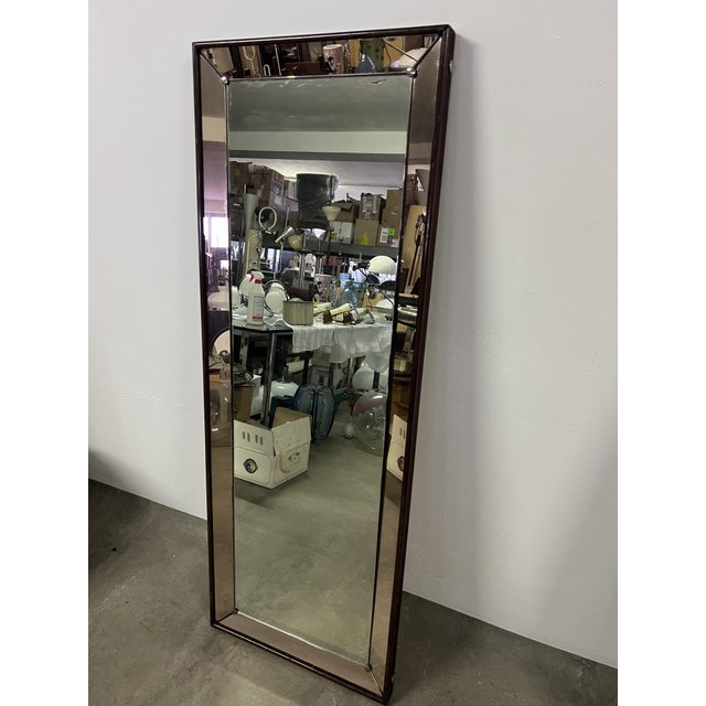 Glass Mirror with Brown Frame, 1950s For Sale - Image 6 of 6