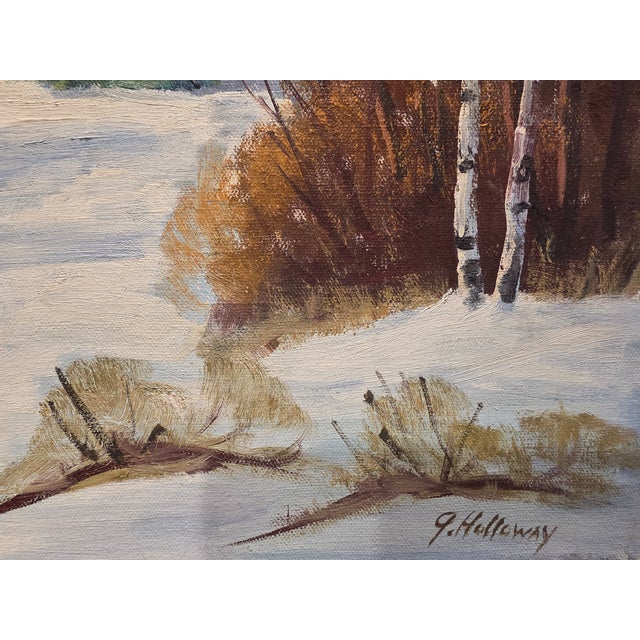 Original oil on canvas painting by George Holloway (New Jersey, 20th century). Titled Winter Country Landscape, this...