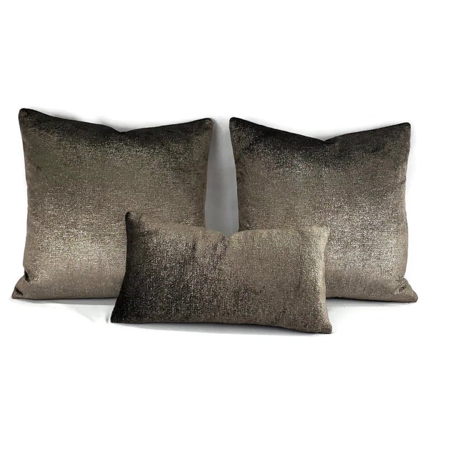 Not Yet Made - Made To Order Brown Plush Velvet With Silver Metallic Lumbar Pillow Cover For Sale - Image 5 of 6