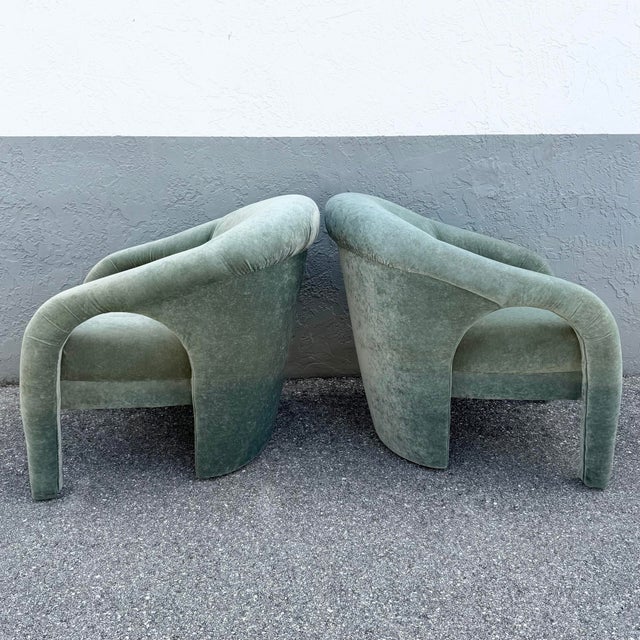 Postmodern Postmodern Sculpted Sage Mint Green Velvet Lounge Chairs - A Pair For Sale - Image 3 of 12