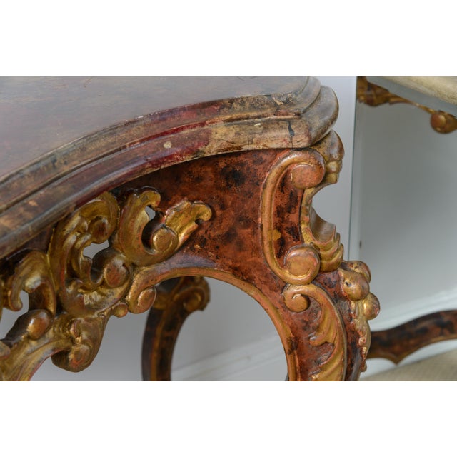 Wood Italian Baroque Style Gilt Wood Console Table Faux Tortoiseshell For Sale - Image 7 of 12