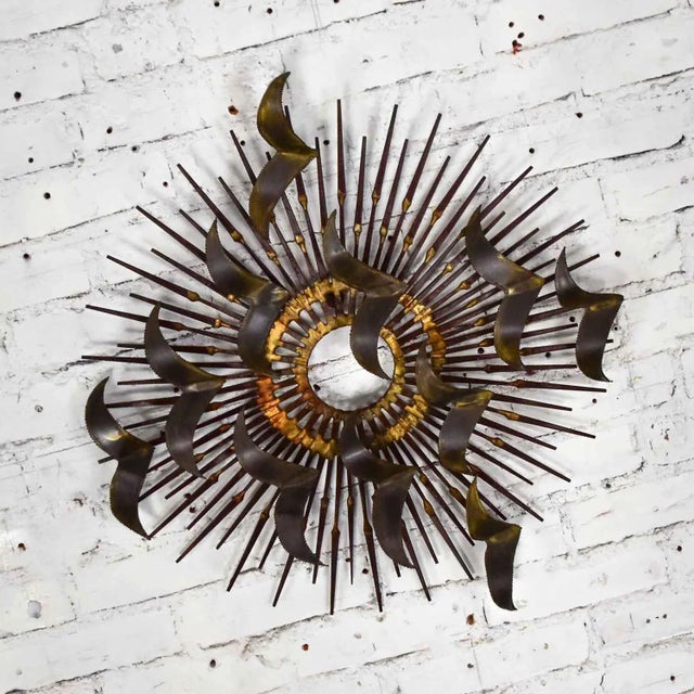 William Bowie Mid 20th Century Wall Sculpture Torch Cut Brass Birds on Starburst Nail Style Silas Seandel or William Bowie For Sale - Image 4 of 13