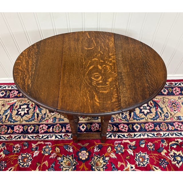 Antique English Table Drop Leaf Gateleg Barley Twist Oak Oval C. 1920-30s For Sale - Image 9 of 18