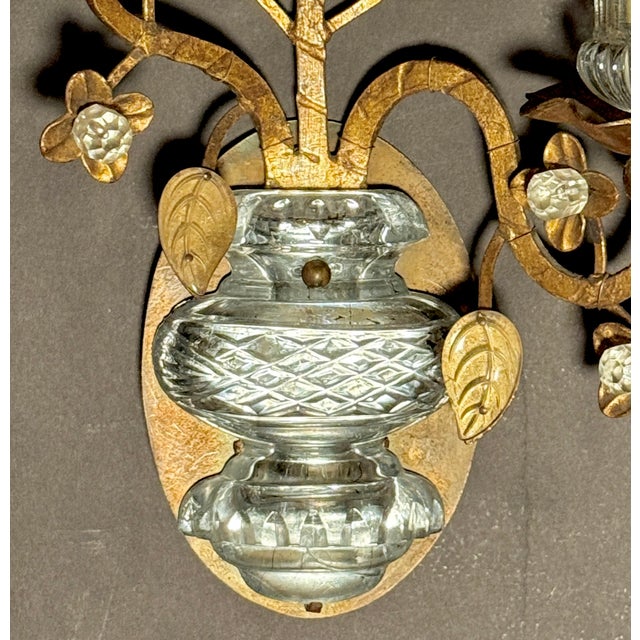 Metal Late 20th Century Pair of Maison Bagues Gilt Metal and Glass Floral Wall Sconces For Sale - Image 7 of 12