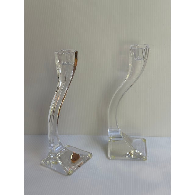 Glass Nachtmann Germany Vintage 1980s Elegant "Duetto" Crystal Carved 8" High Candleholders Set of Two(2) For Sale - Image 7 of 18