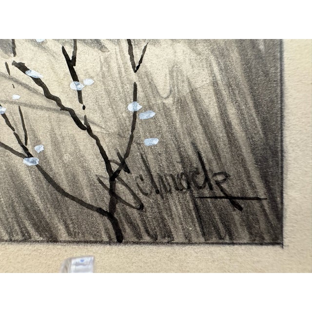 1940s 1940s Original Signed Graphite Illustration of Bear Confronting Hunting Dog, 12 × 9.5 In. For Sale - Image 5 of 6