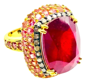 Bochic "Orient" Vintage Ruby, Diamond & Pink Sapphire Ring Set 18K Gold & Silver