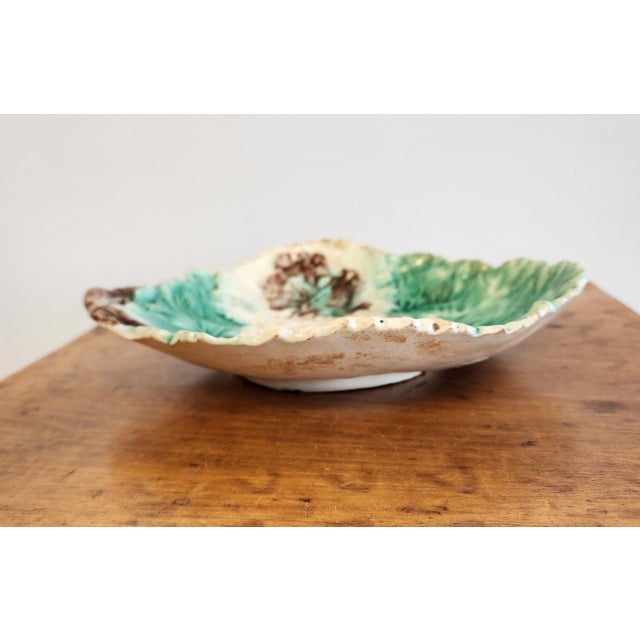 Victorian 19th Century English Majolica Begonia Serving Dish For Sale - Image 3 of 12