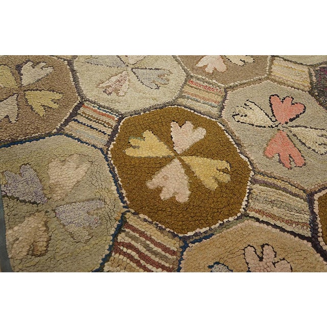 Early 20th Century 1900s Multicolor Geometric Antique American Hooked Rug 4'2" X 8'10" Handknotted Wool Carpet For Sale - Image 5 of 6