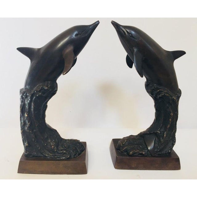 1970s Vintage Dolphins Bronze Bookends - A Pair For Sale - Image 5 of 13