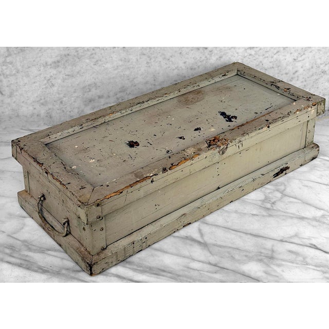 Gray Antique Primtive Painted Wood Tool Box Chest For Sale - Image 8 of 13