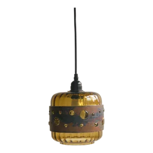 Mid-Century Brutalist Boho Style Ceiling Lamp in Green Colored Glass and Copper. Design by Nanny Still for Raak Holland, 1960s