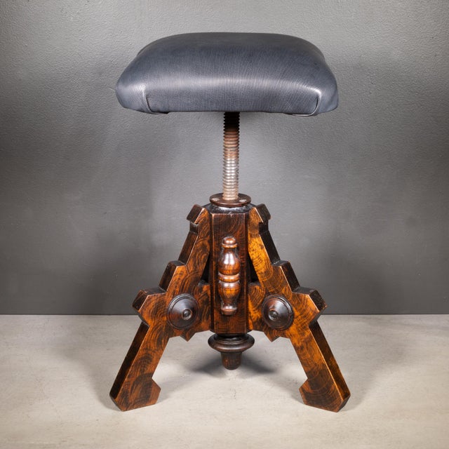 ABOUT An antique walnut Arts and Crats stool. Professionally reupholstered with new foam and soft lambskin. The cast iron...