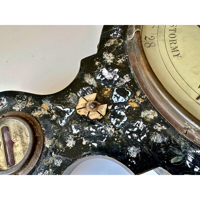 19th-Century Victorian Banjo Mother Pearl Wall Barometer For Sale - Image 12 of 18