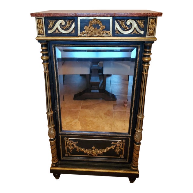 A rare and magnificent antique Napoleon III period mirrored single door cabinet, Parisian work, finished in luxurious and...