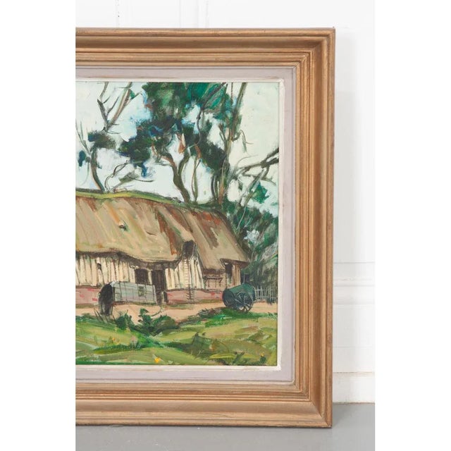 Vintage French Oil on Board Framed Painting of a Cottage For Sale - Image 4 of 7