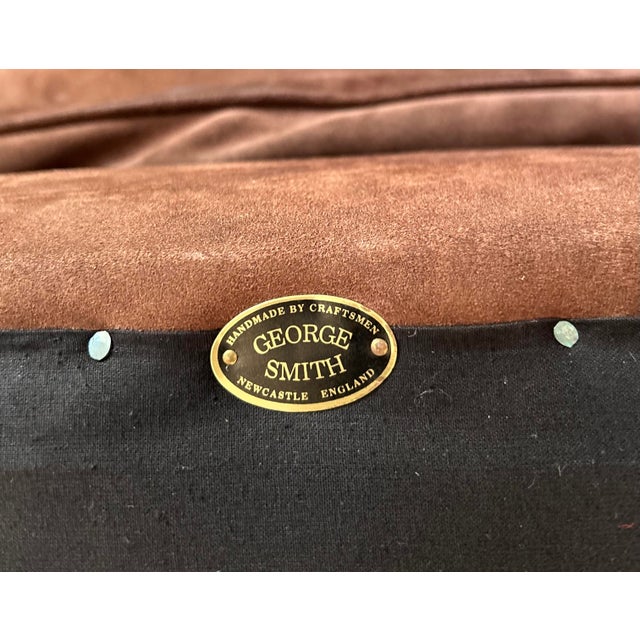 English Pair of George Smith Suede Leather Club Chairs – 1999, Handmade in England** For Sale - Image 3 of 10