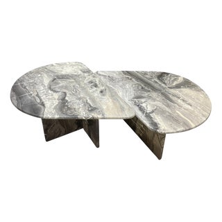 Italian Teardrop Low Tables in Gray Arabescato Marble, 1980s, Set of 2 For Sale