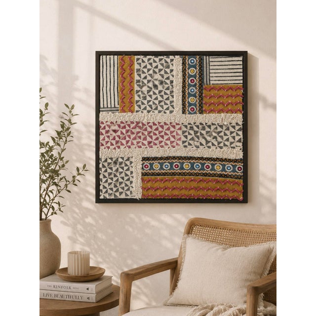 Elevate your interiors with the artistic charm of the Boho Mosaic Block Print Embroidered Wall Frame. Designed with a rich...