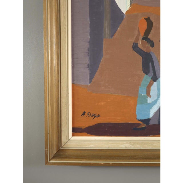 Paint Mid-Century Modern 'Village Pathway' Vintage Original Landscape Oil Painting, Framed For Sale - Image 7 of 10