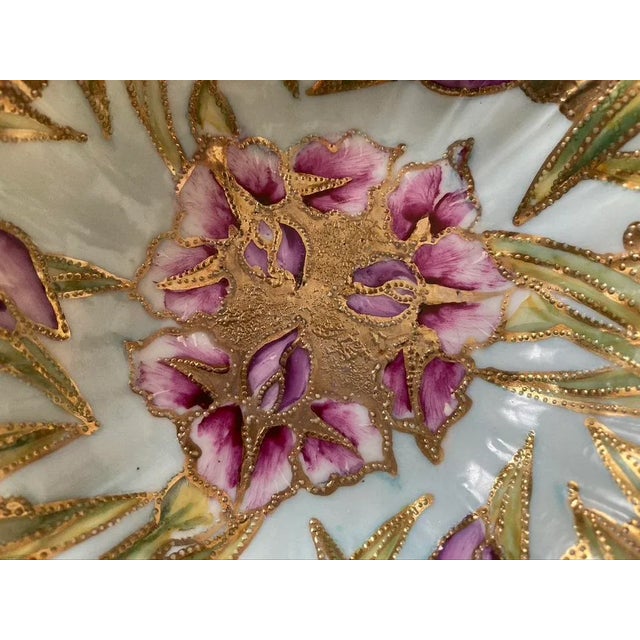 Gold Mid 20th Century Chinese Art Nouveau Gold Porcelain Iris Design Catchall Bowl For Sale - Image 8 of 18