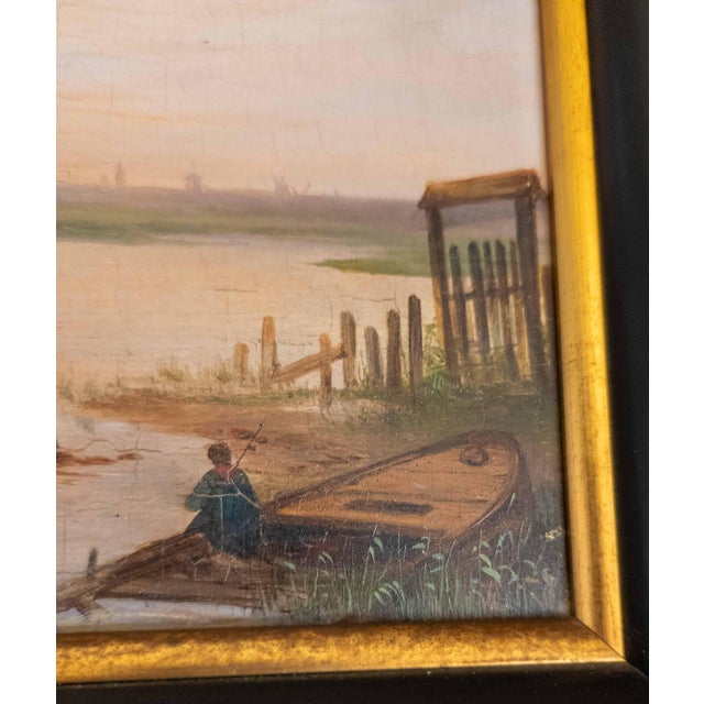 19th Century Dutch Luminist Old Master Style Oil Painting With Windmill For Sale - Image 13 of 18