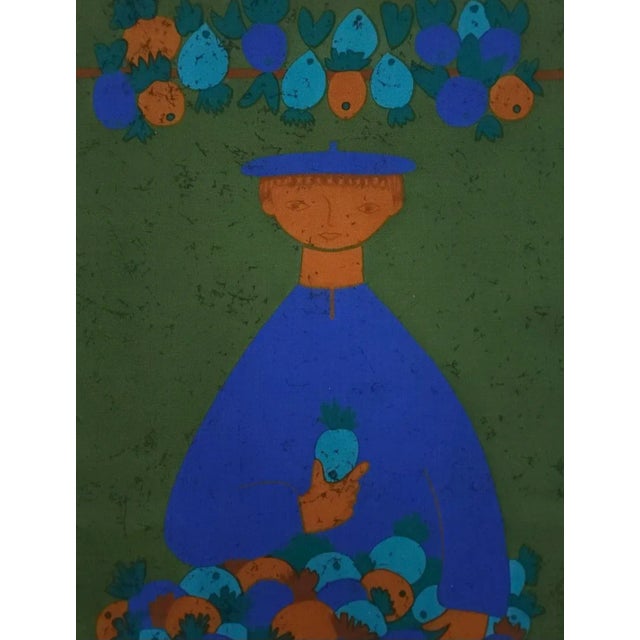 Mid-century screen-printed wall hanging. Signed by the german artist Traute Sänger Unused, very rare find in this...