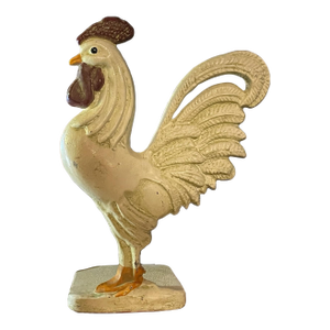 Early 1900's Cast Iron Rooster Door Stop With Original Paint and Rubber Bottom, Fully Intact