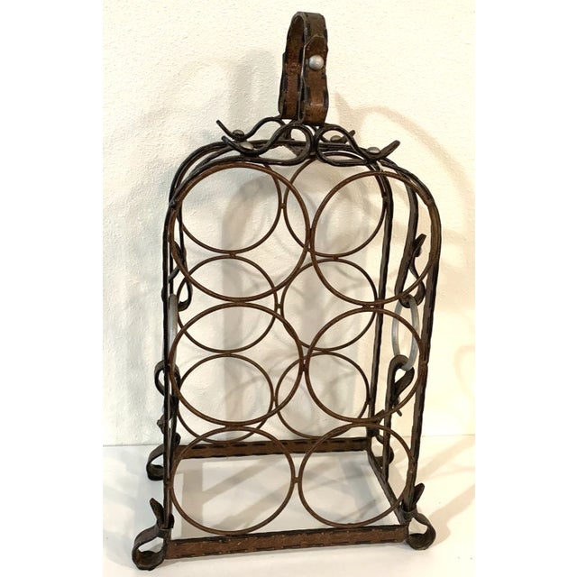 Mid-Century Modern Wine Rack French Wrought Iron 6 Bottle Capacity 1950s-1970s * Handforged iron construction * Curved...