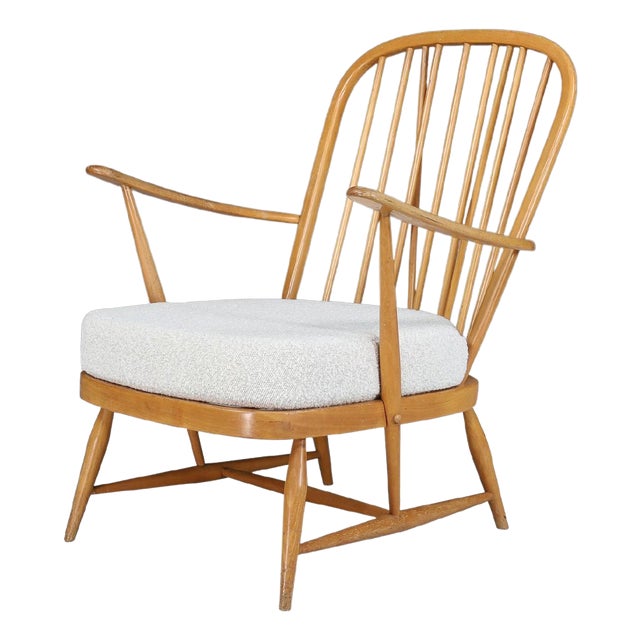 Windsor Lounge Chair in Blonde Beech and Elm with New Bouclé Fabric from Ercol, 1960s For Sale