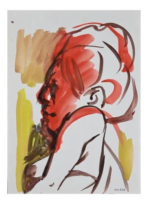 Leo Guida, Woman Red Profile, Original Watercolor On Paper, 1970s