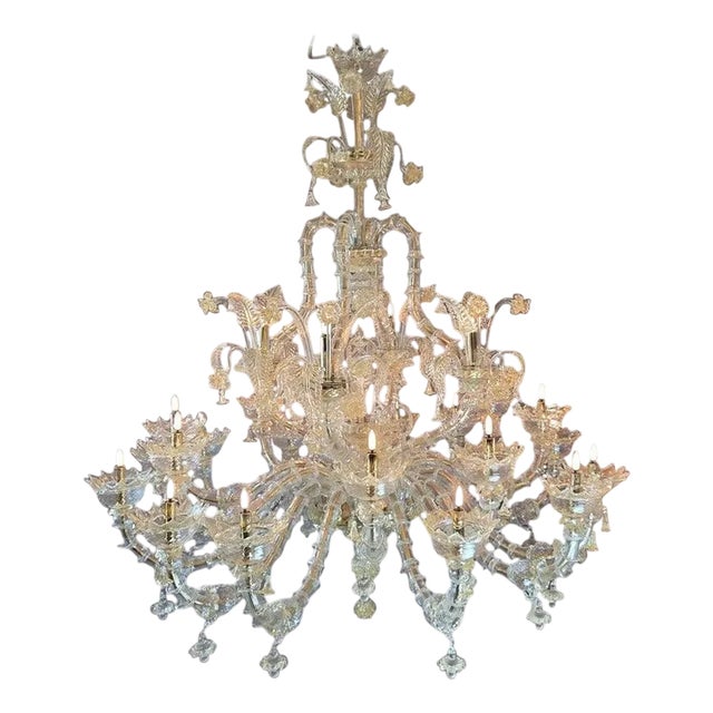 Large 20-Light Murano Glass Chandelier For Sale