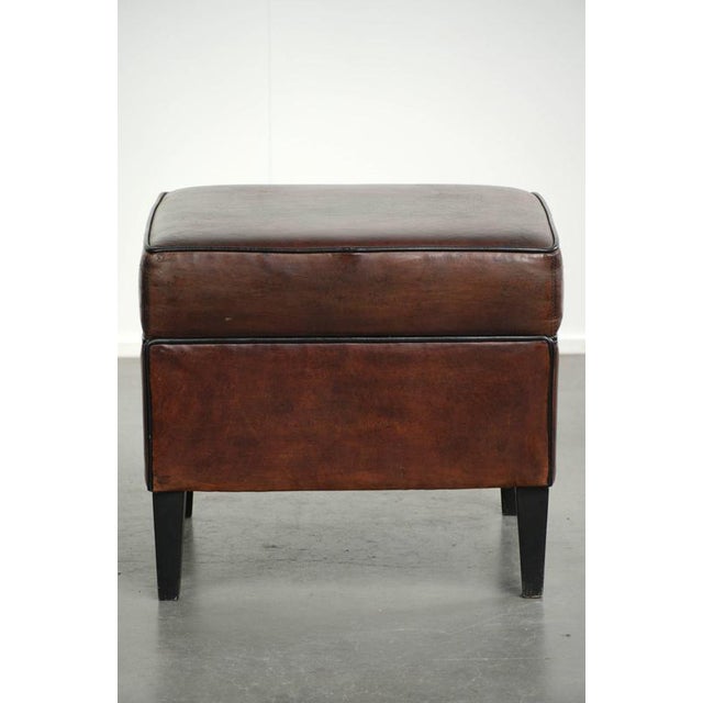 2000 - 2009 Dark Sheepskin Ottoman with Black Piping For Sale - Image 5 of 10