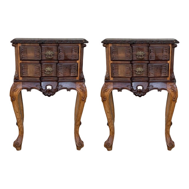 19th Century French Bedsides Tables With Carved Drawers - a Pair For Sale