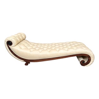 Huge Art Deco Macassar & Soft Glove Leather Tufted Chaise Lounge For Sale