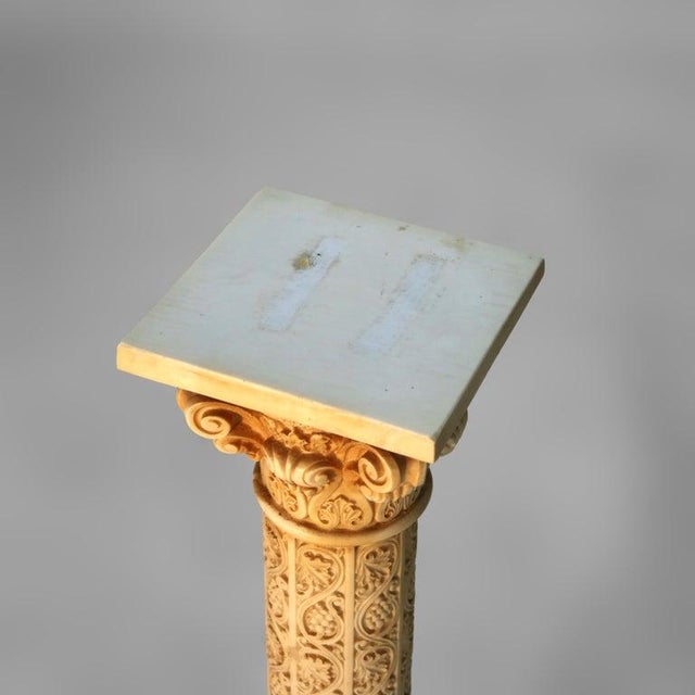 Neoclassical Antique Neoclassical Corinthian Style Genre Scene Sculpture Stand, Resin, C1930 For Sale - Image 3 of 12