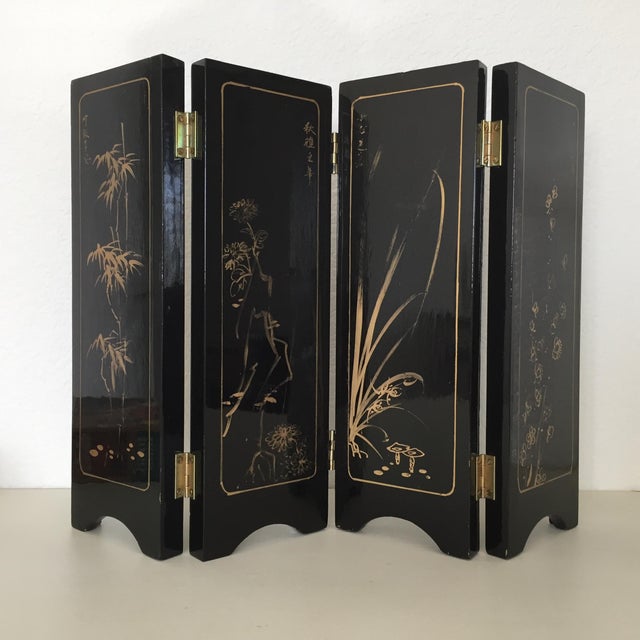 Chinese Vintage Chinese Lacquer Tabletop Folding Screen For Sale - Image 3 of 16
