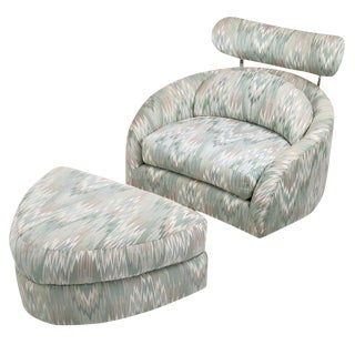 Adrian Pearsall Swivelling Club Chair With Ottoman and Integral Headrest For Sale