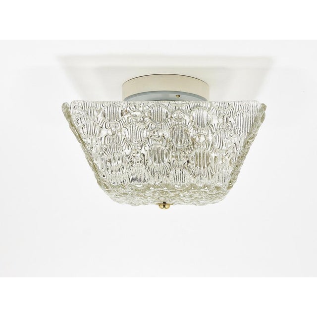 Square Brass & Textured Glass Ceiling Light attributed to J. T. Kalmar for Kalmar, 1950s For Sale - Image 3 of 18