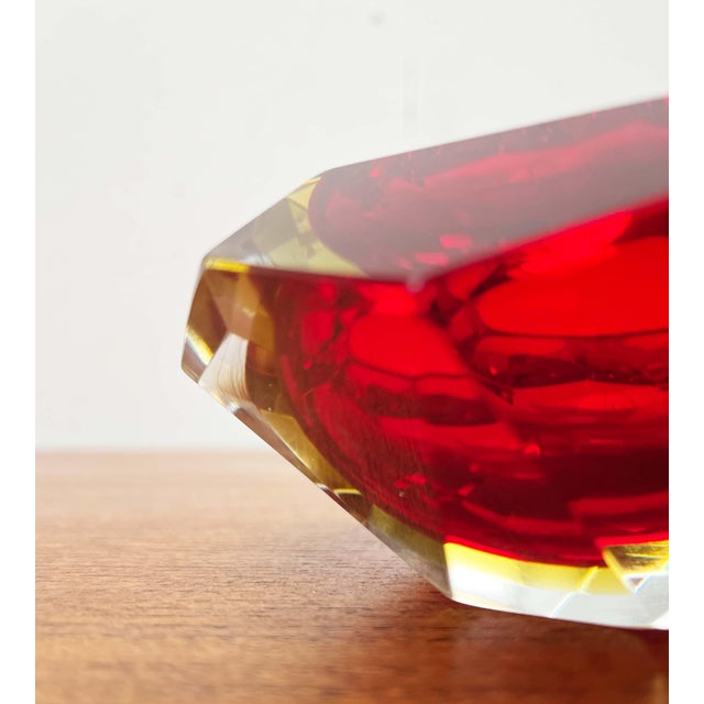 Vintage Italian Red and Yellow Sommerso Murano Glass Bowl, 1970s For Sale - Image 4 of 18