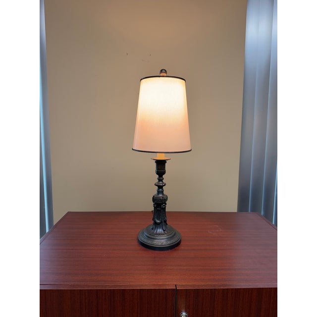 Neoclassical Solid Brass Table Lamp With Ivory Shade For Sale In New York - Image 6 of 6